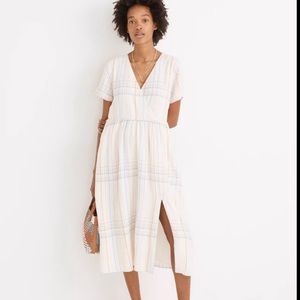 Madewell Petite Linen-Blend Clara Midi Dress in Plaid-